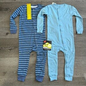 NWOT 18-24 Months Hanes Ultimate Flexy Lot of 2 Blue Sleep and Play Bodysuits